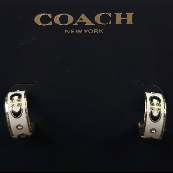 Coach Signature C Enamel Huggie Earrings - Picture 3 of 6